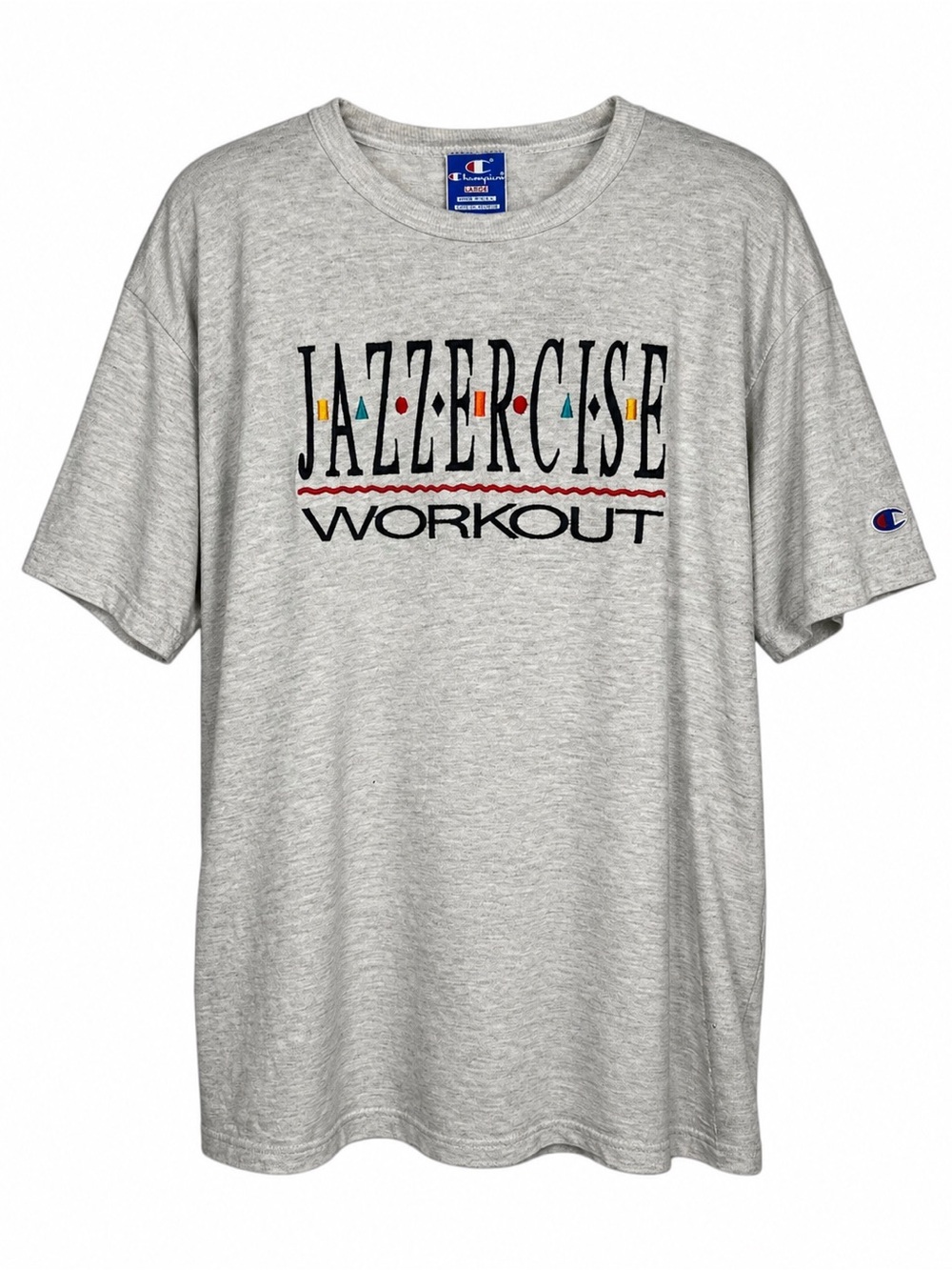 Vintage Champion Made in USA Jazzercise Embroidered T-Shirt Large Heather Grey